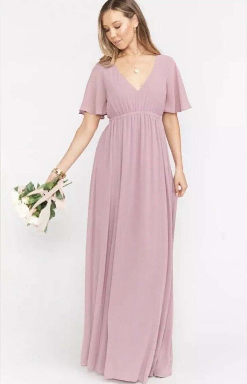 Show Me Your MuMu Emily Empire Maxi Dress Pink Antique Rose Chiffon Wedding XS
